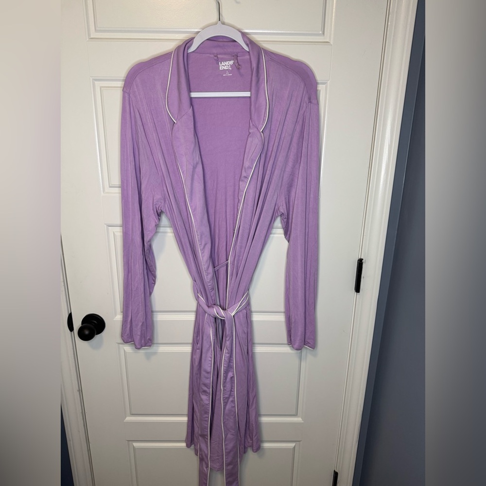 Lands' End Women's Lavender Purple Long Robe with Pockets, Size L